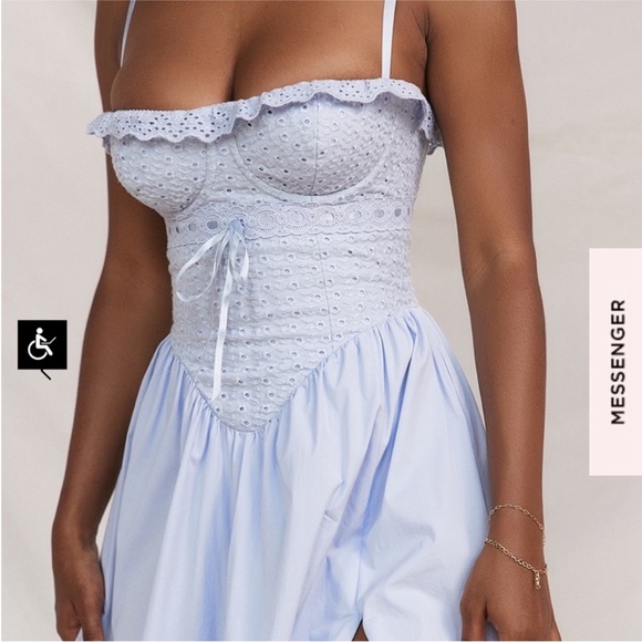 House of CB Jaime Soft Blue Cotton Broderie Anglais Midi Sundress XS A-C Cup - Picture 3 of 8